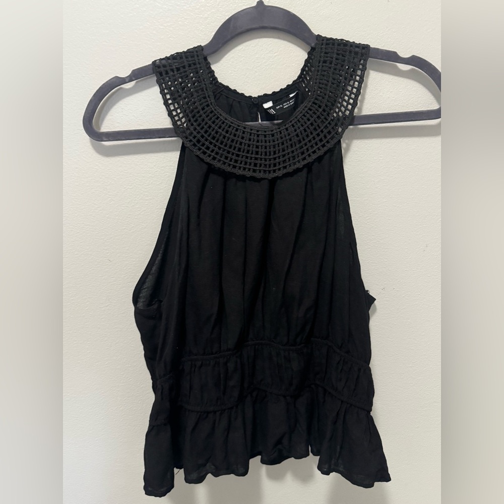 Zara Black Crochet Collar Sleeveless Peplum Blouse Boho crop y2k Top XL